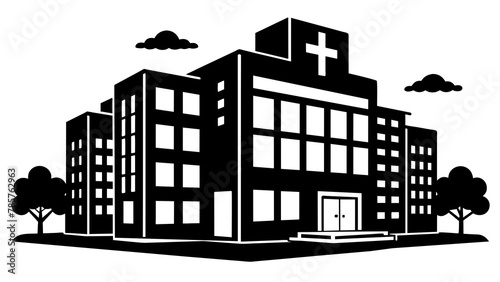 Hospital Building Vector Illustrations Architectural Art for Medical Website