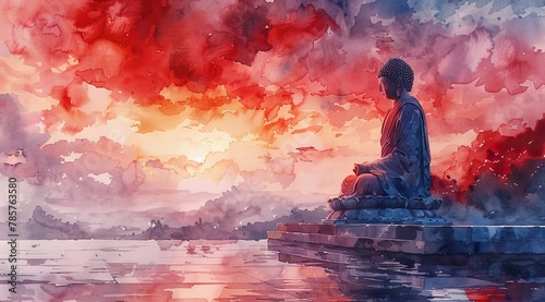 Buddha meditating, and silence Generative Al