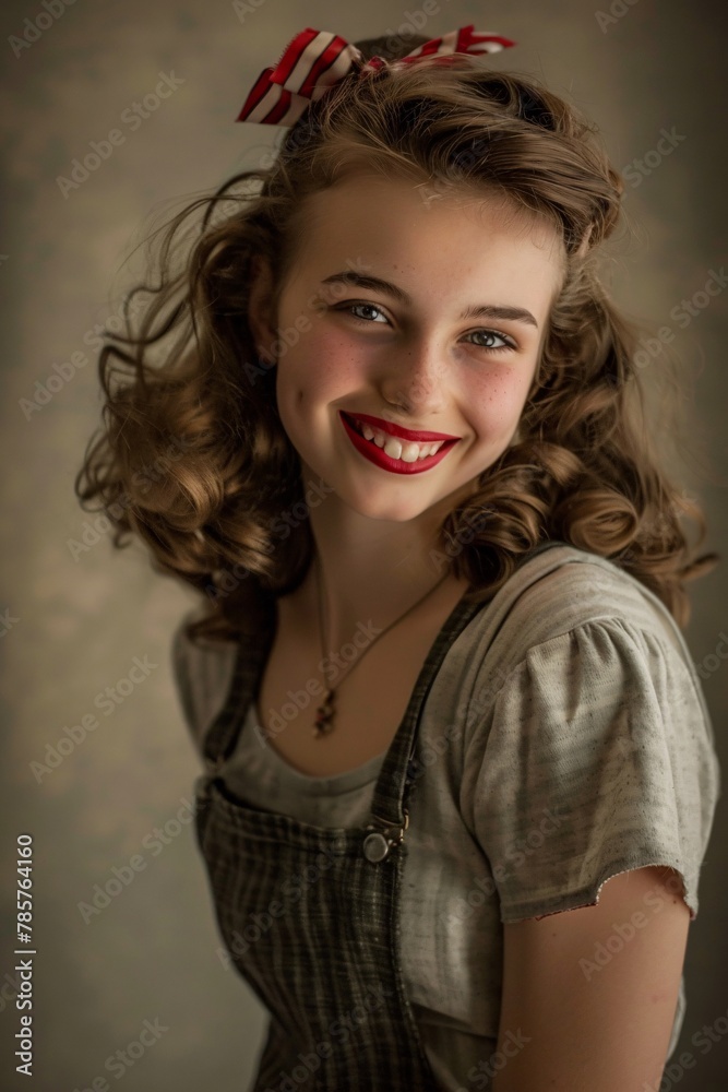 A smiling teenager girl in retro '40s clothing 14 A smiling teenager girl in retro '40s clothing 14