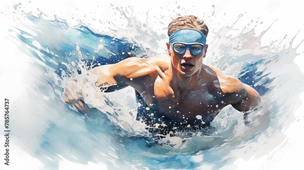Watercolor design of a professional swimmer.