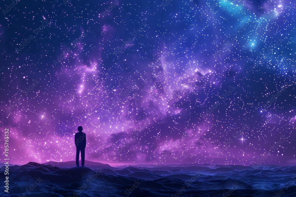 A person standing on the horizon, gazing at an expanse of stars Generative AI A person standing on the horizon, gazing at an expanse of stars Generative AI