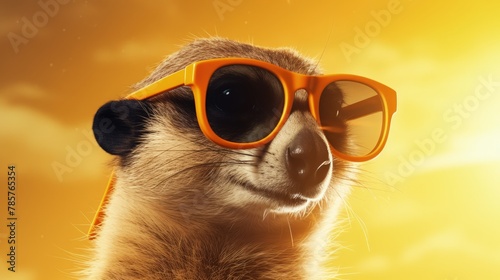 meerkat with sunglasses in field