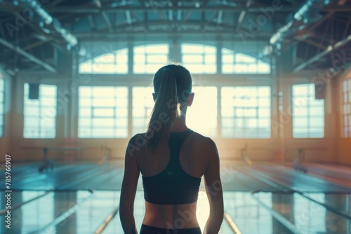 Girl with a ponytail, athlete. Gym. Trainer. swimming. pool © Al