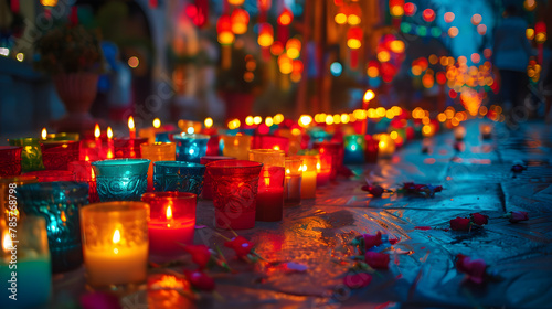 Dia de las velitas, a Colombian tradition, fills the night with colorful candles and lanterns to officially begin Christmas with magic. photo