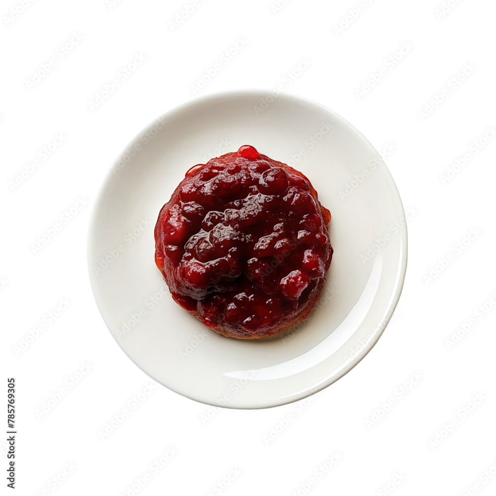 Red jam on white plate isolated on transparent background Red jam on white plate isolated on transparent background