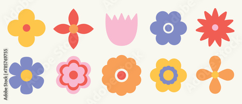 Geometric flower elements. Collection of simple floral shapes. Modern, contemporary style vector illustrations.