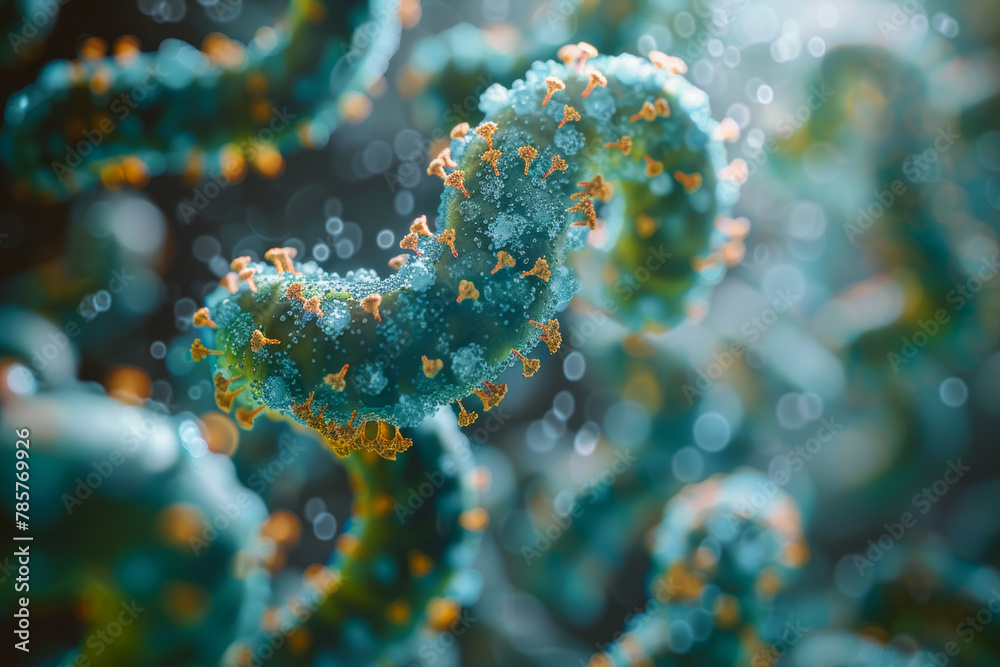 A visualization of the molecular structure of viruses or bacteria responsible for causing infectious diseases, highlighting their unique characteristics. Generative Ai. A visualization of the molecular structure of viruses or bacteria responsible for causing infectious diseases, highlighting their unique characteristics. Generative Ai.