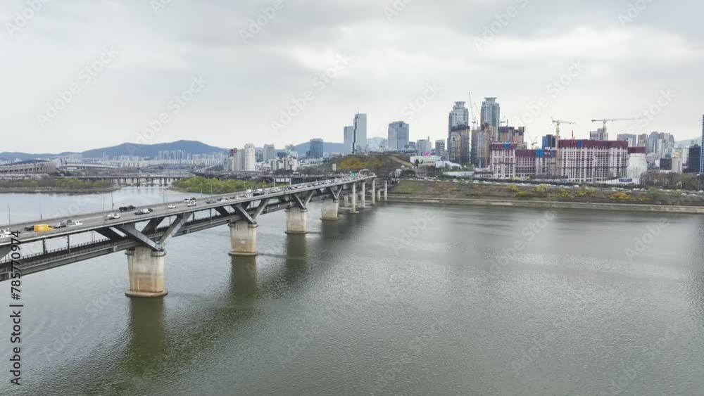 Drone View of Seoul city in South Korea, Ttukseom Island, Leisure city, Spring, 60fps Drone View of Seoul city in South Korea, Ttukseom Island, Leisure city, Spring, 60fps