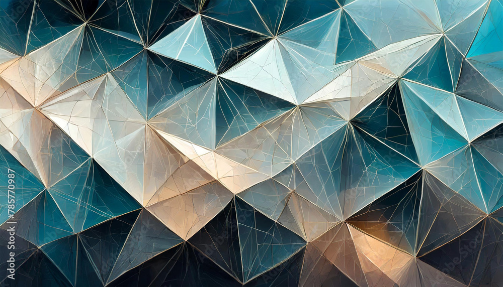 Obraz premium Triangular geometric blue glasslike, crackle, background. 