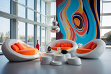 Modern living with curves and accents of orange color
