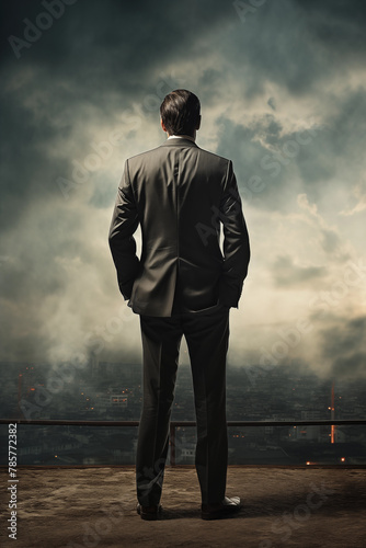 businessman looking at the smoky sky