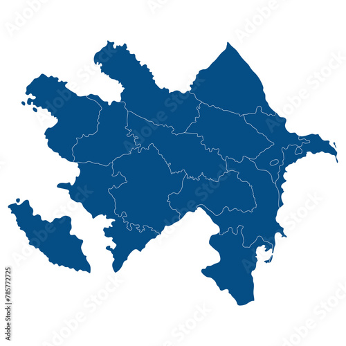 Azerbaijan map. Map of Azerbaijan in administrative provinces in blue color
