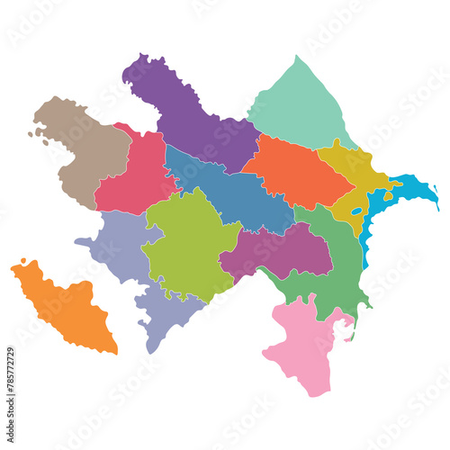 Azerbaijan map. Map of Azerbaijan in administrative provinces in multicolor
