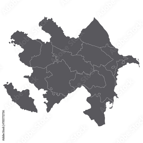 Azerbaijan map. Map of Azerbaijan in administrative provinces in grey color