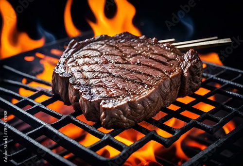 Delicious Grilled Beef on Flames and Grill
