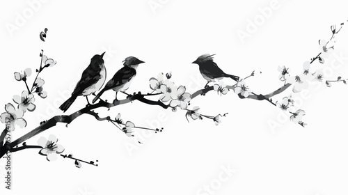 An ink and pencil black and white illustration of bird