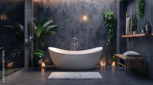 Modern Bathroom  Freestanding Bathtub and Rainfall Shower