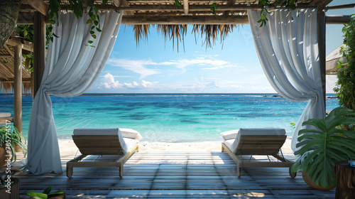 Serene Beachside Cabana: Lounge Chairs and Ocean Views