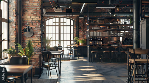 Chic Coffee Shop: Industrial Decor and Exposed Brick Walls