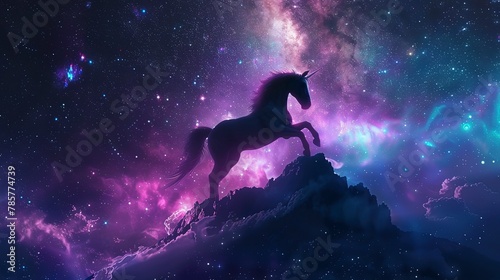 Starry unicorn, oil paint effect, galactic backdrop, cosmic sparkle, mystical journey, deep space hues.