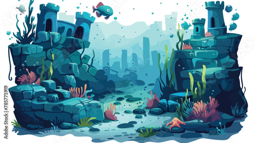 An underwater scene with a sunken city  photo