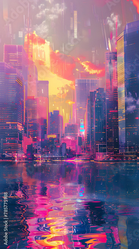 Glistening Cityscape: A Symphony of Color and Light in a Modern City