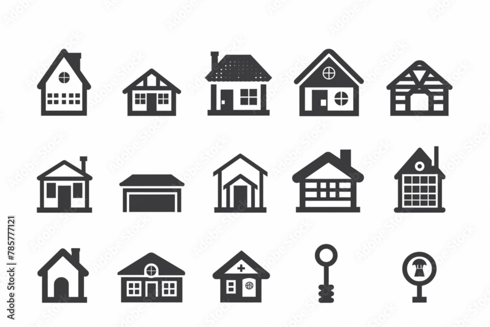 Home icon set. Containing house, property, loan, town, landlord, insurance, location, mortgage, for sale and more. Solid vector icons collection. vector icon, white background, black colour icon