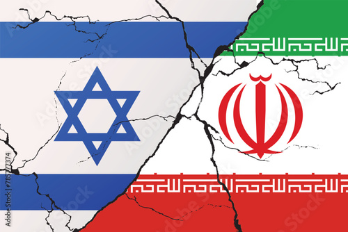 Israel vs Iran War, Dispute between Israel and Iran. Tensions between Israel and Iran. Israeli and Iranian flag facing each war conflict flag waving vector illustration