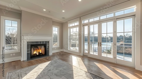 Elegant Home Interior with Fireplace and Lake View. Concept Elegance  Home Interior  Fireplace  Lake View  Luxurious D  cor