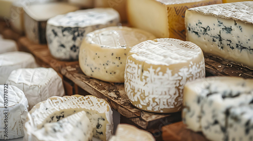A gourmet selection of soft and blue-veined cheeses, artistically displayed.