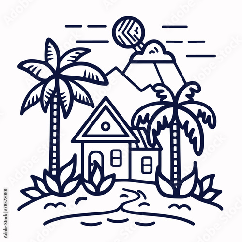 Tropical Retreat in cartoon, doodle style. Image for t-shirt, web, mobile apps and ui. Isolated 2d vector illustration in logo, icon, sketch style, Eps 10. AI Generative © Alexey