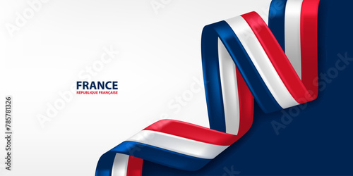 France 3D ribbon flag. Bent waving 3D flag in colors of the France national flag. National flag background design.
