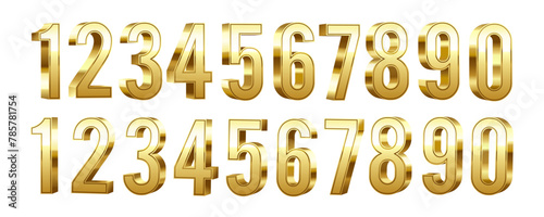 3D Golden numbers set  isolated on a white background. 