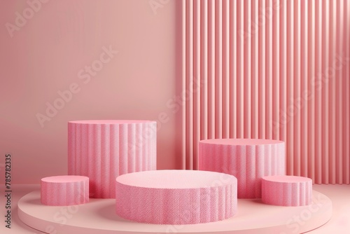 Pink Room With Round Table and Three Stools