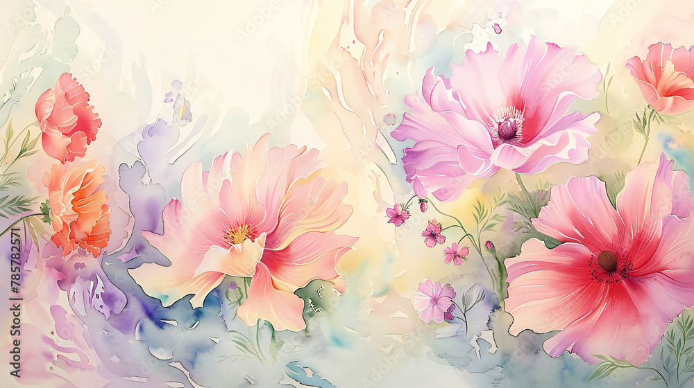 Stunning Watercolour Illustration: A Vibrant Floral Pattern of Wildflowers for a Captivating Greeting Card Template