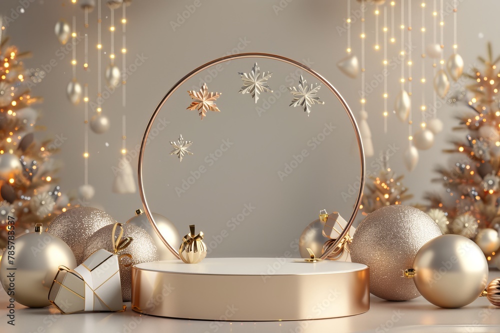 White and Gold Christmas Display With Ornaments White and Gold Christmas Display With Ornaments
