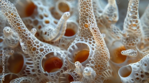 Closeup of a colony of radiolaria tiny marine protozoa with intricate sculpted shells playing a vital role in capturing carbon and