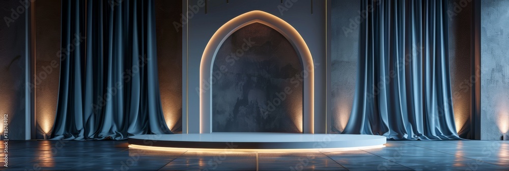 Obraz premium Stage With Curtains and Round Table