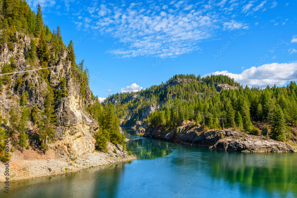 View of the Pend Oreille River and Washington Rock from the Metaline Falls Bridge on State Route 31 in the small Northeastern town of Metaline Falls, Washington. View of the Pend Oreille River and Washington Rock from the Metaline Falls Bridge on State Route 31 in the small Northeastern town of Metaline Falls, Washington.