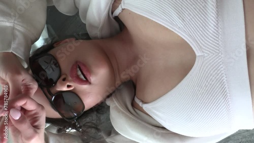 CFC2022VV  Ukrainian female model in casual setting dressed in white lingerie 4K in vertical format