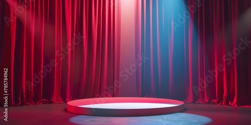 Red Curtain Stage With Round Podium