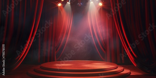 Stage With Red Curtain and Stage Lights photo