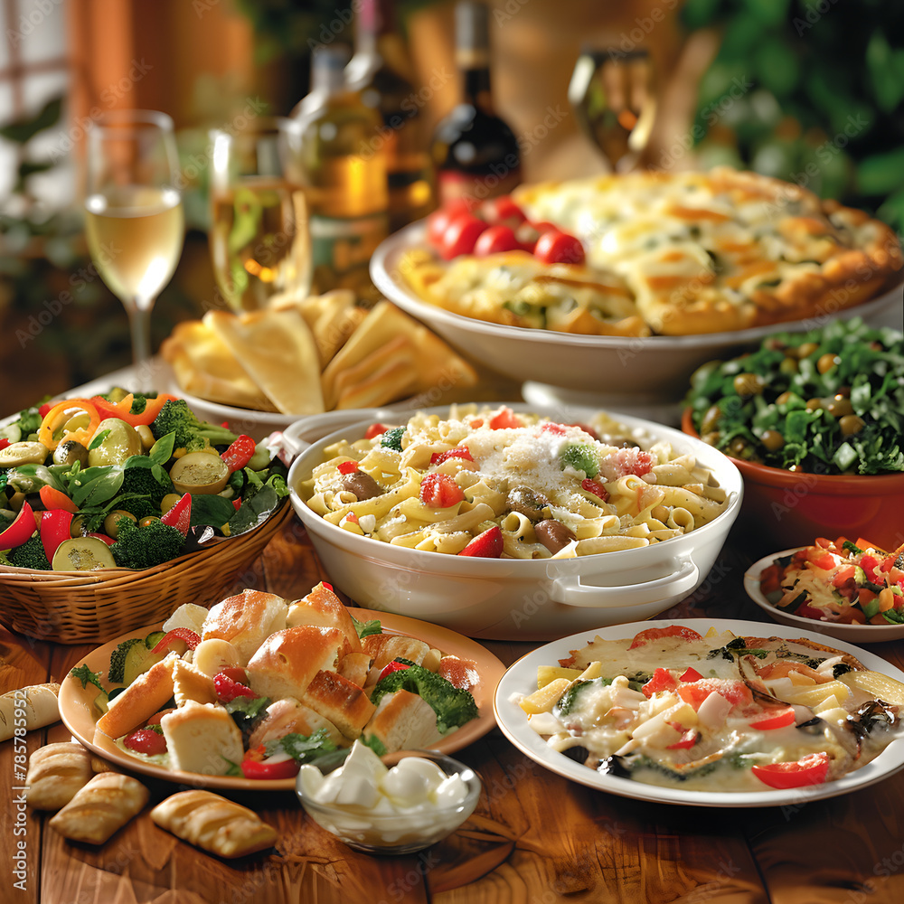 Exquisite Display of Various Delicious Olive Garden Recipes on a Galore Table Setting