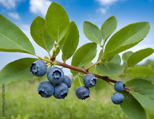 Ripe Blueberries on Bush