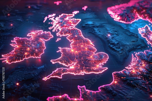 map of the british islands at night