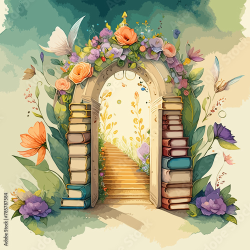 Magical Book Archway in Enchanted Garden