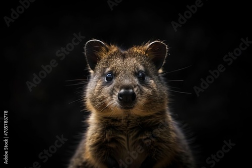 adorable smiling quokka on dark background cute australian marsupial wildlife portrait animal photography