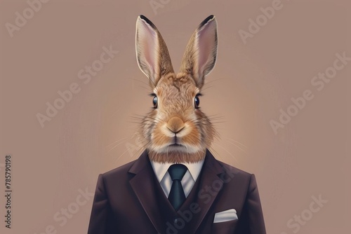 anthropomorphic rabbit in formal business suit surreal animal portrait illustration