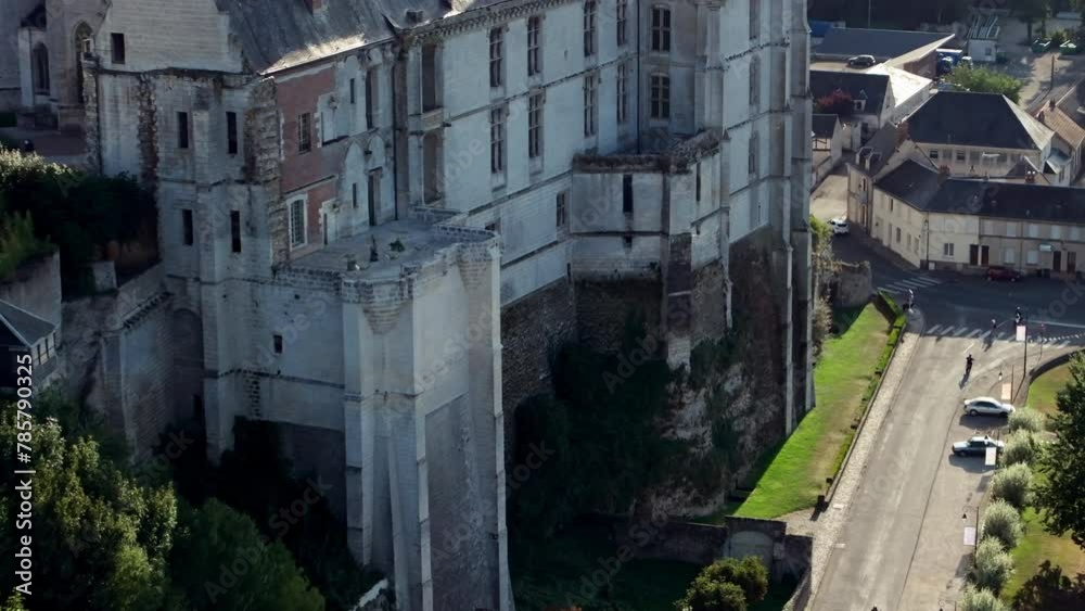 Aerial: Intricate Stonework And Regal Facades Of The Loire Valley Ch�teau Offer A Closer Glimpse Into The Grandeur Of French Historical Architecture. - Chateaudun, France Aerial: Intricate Stonework And Regal Facades Of The Loire Valley Ch�teau Offer A Closer Glimpse Into The Grandeur Of French Historical Architecture. - Chateaudun, France