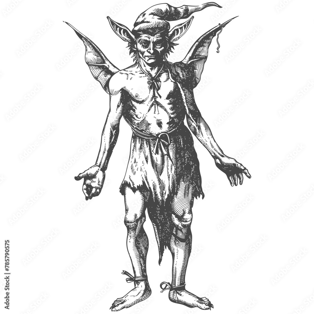 Fototapeta premium elf full body images using Old engraving style body black color only